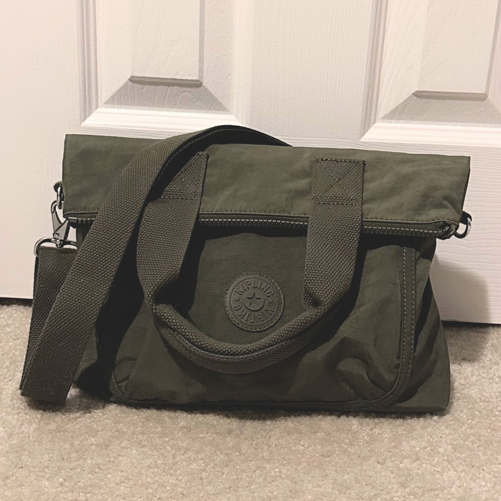 Kipling Green Foldover Tote Crossbody